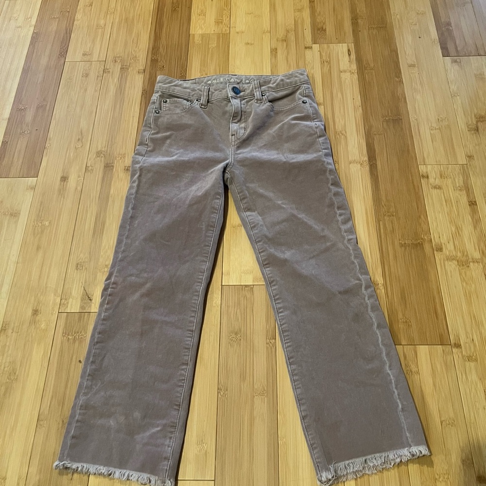 American Eagle Corduroy Pants Hi-Rise Cropped Flare Pants Dusty Rose Size 0